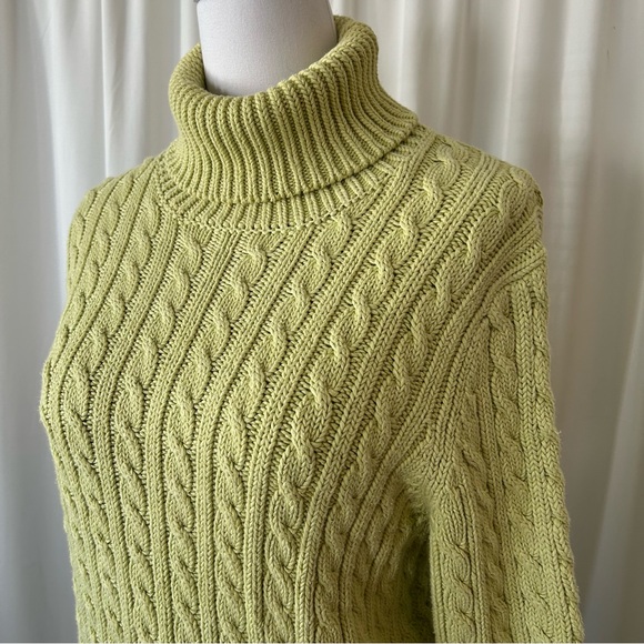 Vintage Ann Taylor Fisherman Cable Knit turtleneck sweater Green XL. - Picture 3 of 11